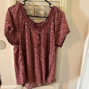 Faded Glory Red Floral Blouse